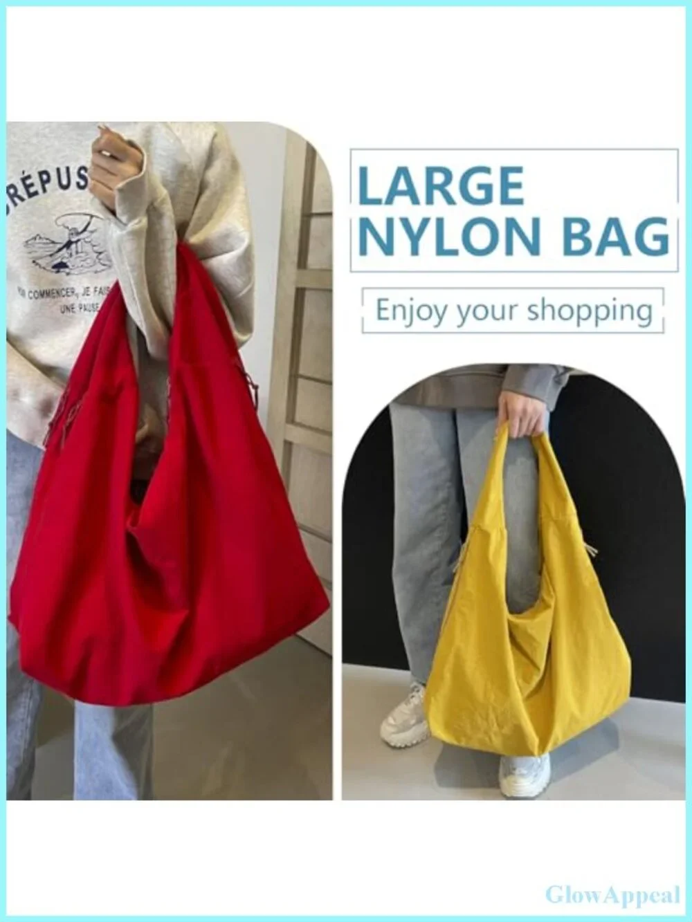 Large Nylon Hobo Bag Crescent Shoulder Tote Casual Shopper Handbag
